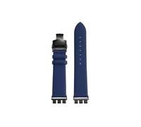 Srndsydak 21mm Stainless steel Adapter Thin Cowhide Watch band Fit for Swatch yvs420 yvs454 yvs451 yvs400(Blue-black Folding buckle)