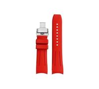Srndsydak Curved end 22mm Rubber Watch Strap Stainless Steel Buckle Fit for Citizen Blue Angel Second Generation JY8078(Red-silver Folding)
