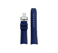 Srndsydak Curved end 22mm Rubber Watch Strap Stainless Steel Buckle Fit for Citizen Blue Angel Second Generation JY8078(Blue-silver Folding)