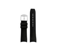 Srndsydak Curved end 22mm Rubber Watch Strap Stainless Steel Buckle Fit for Citizen Blue Angel Second Generation JY8078(Black-silver pin)