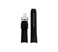 Srndsydak Curved end 22mm Rubber Watch Strap Stainless Steel Buckle Fit for Citizen Blue Angel Second Generation JY8078(Black-silver Folding)