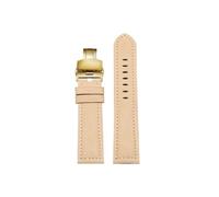 Srndsydak Extended 230mm Lenght Thicken Leather Watch band 22mm 24mm Fit for Panerai/Seiko/Hamilton/Tissot/Breitling(B Khaki-Gold,22mm)