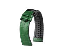 Srndsydak Fit for Tudor Bronze Small Red Flower Black Shield Waterproof Cowhide Genuine Leather Rubber Men's 20mm 22mm Watchband(Green-Black Folding,20mm)