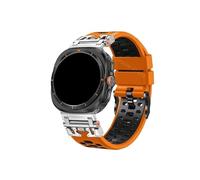 Srndsydak No Gaps Loop Strap Fit for Samsung Galaxy Watch Ultra 47mm Luxury Men Rubber Bracelet Curved End Watch Band(Silver orange black)