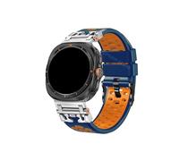 Srndsydak No Gaps Loop Strap Fit for Samsung Galaxy Watch Ultra 47mm Luxury Men Rubber Bracelet Curved End Watch Band(Silver blue orange)