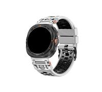 Srndsydak No Gaps Loop Strap Fit for Samsung Galaxy Watch Ultra 47mm Luxury Men Rubber Bracelet Curved End Watch Band(Silver white black)