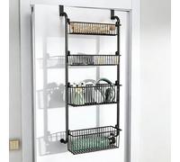 SRNSAEB Easy-to-assemble Over-the-door Hanging Organiser Shelf for The Bedroom, Between Cabinet Slim Kitchen Storage Spice Rack Tall, Behind Door Shelving set Lightweight(Black,4 Tier)