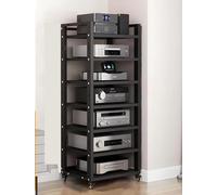 SRNSAEB Hifi Stand Hi Fi Cabinets Audio Equipment Rack Cabinet On Wheels, 4 5 6 7 Tier Heavy Duty Dvd Storage Media Shelf HiFi Racks For Home, Black/White Modern Audio Rack Tower(Black,7-Tier)