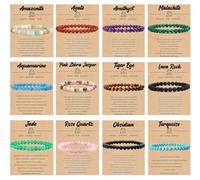 SROBENZ 12 Pcs 6mm Semi Precious Gemstone Bracelets, Natural Crystal Bracelets for Women and Men, Round Gemstone Elastic Bracelets, Yoga Bracelets, Gifts from, 6mm, Stone, Agate