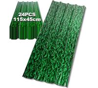 SROCHN 24x Metal Roofing Sheets 115x45CM, Grass Pattern Galvanized Steel 0.25mm Corrugated Roof for Carports Tool Sheds Greenhouse Wall Cladding