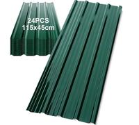 SROCHN 24x Metal Roofing Sheets 115x45CM, Green Pattern Galvanized Steel 0.25mm Corrugated Roof for Carports Tool Sheds Greenhouse Wall Cladding