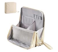 SROCOPT Standing Makeup Bag, 2025 New Upgraded Portable Large Capacity Pencil Cases, Multi-Purpose Waterproof Office Storage Makeup Bag Organizer with Compartments (Beige)