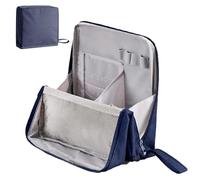 SROCOPT Standing Makeup Bag, 2025 New Upgraded Portable Large Capacity Pencil Cases, Multi-Purpose Waterproof Office Storage Makeup Bag Organizer with Compartments, Navy Blue, Portable and Large