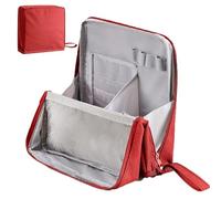 SROCOPT Standing Makeup Bag, 2025 New Upgraded Portable Large Capacity Pencil Cases, Multi-Purpose Waterproof Office Storage Makeup Bag Organizer with Compartments, Wine Red, Portable and Large