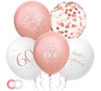 Sroeeshee 30Pcs 60th Birthday Balloons Decorations - Rose Gold 60 Party Decor for Women Sixty Balloon with Ribbon, Retro Vintage Classic EST.1966 Happy 60th Birthday Decoration