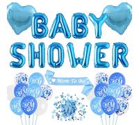 Sroeeshee Baby Shower Decorations Boy - Blue Baby Shower Foil Balloons Banner Decor, Mummy to Be Sash and It's a Boy Confetti for Newborn Gender Reveal Party Supplies