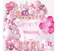 Sroeeshee Baby Shower Decorations for Girls - 115 Pieces IT’S A Girl Banners and Pennant Flags Garland Kit, Mummy to Be Sash Pom Poms Star Heart Foil Balloons for Newborn Gender Reveal Party Supplies