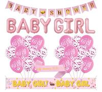 Sroeeshee Baby Shower Decorations Girls - Pink Banners Baby Girl Foil and Confetti Balloons, Long Banner and Mummy to Be Sash for Newborn Gender Reveal Party Supplies