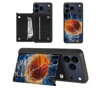 SROJDHFJB Basketball Ice and Fire for iPhone 17 Pro Wallet Case with Card Holder, RFID Blocking Flip Soft PU Leather Kickstand Magnetic Closure Slim Purse Phone Case for iPhone 17 Pro