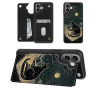 SROJDHFJB Black Cat Moon for iPhone 17 Wallet Case with Card Holder, RFID Blocking Flip Soft PU Leather Kickstand Magnetic Closure Slim Purse Phone Case for iPhone 17