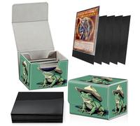 SROJDHFJB Card Deck Box Plus 100 Counts Black Card Sleeves, Green Frog for Collectible MTG TCG CCG Card Storage Box Horizontal Holds 100+ Single Sleeved Cards, Magic Game Cards Organizer
