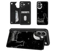 SROJDHFJB Cat Moon for iPhone 17 Wallet Case with Card Holder, RFID Blocking Flip Soft PU Leather Kickstand Magnetic Closure Slim Purse Phone Case for iPhone 17