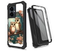 SROJDHFJB Couple Owls for Cricket Icon 2026 w/Tempered Glass Screen Protector, 2 Layers Shockproof PC Frame + Soft Bumper Phone Case for ATT Propel 3 5G