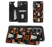 SROJDHFJB Ghosts Flower Bookshelf for iPhone 16 Plus Wallet Case with Card Holder, RFID Blocking Flip Soft PU Leather Kickstand Magnetic Closure Slim Purse Phone Case for iPhone 16 Plus