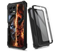 SROJDHFJB Jesus and The Devil for T-Mobile Revvl 8 Pro w/Tempered Glass Screen Protector, 2 Layers Shockproof PC Frame + Soft Silicone Bumper Phone Case for T Phone 3 Pro 5G