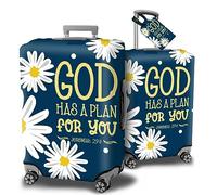 SROJDHFJB Luggage Cover Suitcase Protector + Luggage Tag, Elastic Travel luggage Covers Anti-scratch Washable Suitcase Cover Concealed Zipper Luggage Sleeves, Bible Jeremiah 29:11 Daisy, M(22-25 inch)