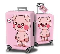SROJDHFJB Luggage Cover Suitcase Protector + Luggage Tag, Elastic Travel luggage Covers Anti-scratch Washable Suitcase Cover Concealed Zipper Luggage Sleeves, Pink Pig, L(26-29 inch)