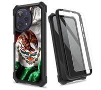 SROJDHFJB Mexican Flag Eagle for Cricket Icon Pro 2026 w/Tempered Glass Screen Protector, 2 Layers Shockproof PC Frame + Soft Bumper Phone Case for ATT Motivate Pro 2 5G