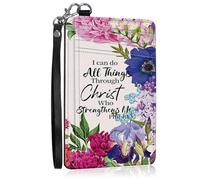 SROJDHFJB Mini Credit Card Holder Wallet for Women, RFID Blocking Small Card Case, Phil 4:13 Flowers, Minimalist