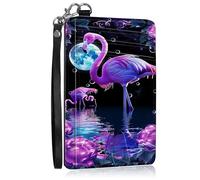 SROJDHFJB Mini Credit Card Holder Wallet for Women, RFID Blocking Small Card Case, Purple Flamingos, Minimalist