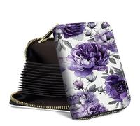 SROJDHFJB Mini Credit Card Holder Wallet for Women, RFID Blocking Small Card Case, Purple Peony, Classic