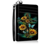 SROJDHFJB Mini Credit Card Holder Wallet for Women, RFID Blocking Small Card Case, Sunflower Faith, Minimalist