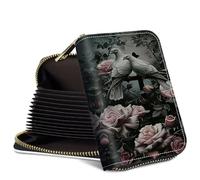 SROJDHFJB Mini Credit Card Holder Wallet for Women, RFID Blocking Small Card Case, White Dove Pink Rose, Classic
