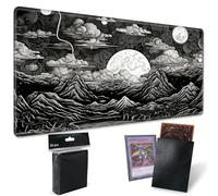 SROJDHFJB MTG Playmat TCG Board Game Mat Plus 50 Pcs Card Sleeves, 24x14 Table Mats Black and White Landscape Game Mousepad with Soft Surface Non-Slip Base for MTG Trading Card Game Playmats