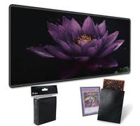 SROJDHFJB MTG Playmat TCG Board Game Mat Plus 50 Pcs Card Sleeves, 24x14 Table Mats Dark Purple Lotus Game Mousepad with Soft Surface Non-Slip Base for MTG Trading Card Game Playmats