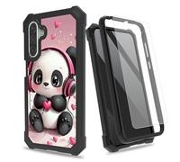 SROJDHFJB Music Panda for Samsung Galaxy A17 w/Tempered Glass Screen Protector, 2 Layers Shockproof PC Frame + Soft Bumper Phone Case for Samsung Galaxy A26