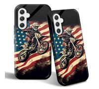 SROJDHFJB Phone Case for Samsung Galaxy A35 5G, 2 Layers Full Body Protective Cover with Flag Motorbike Printed Design, Anti-Scratch Hard Back & Soft TPU Bumper Slim Fit Case for Girls Women