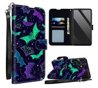 SROJDHFJB Rainbow Goth Bats for Samsung Galaxy S25 Ultra Wallet Case with Wrist Strap, Flip PU Leather Card Holder Phone Case Magnetic Closure Kickstand Purse Cover for Galaxy S25 Ultra