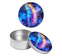SROJDHFJB Round Metal Tin Container with Removable Lid, Feather Durable Metal Storage Box for Crafts Snacks Candies Office Supplies Small Items 3.54 x 1.38 inch- Single Pack