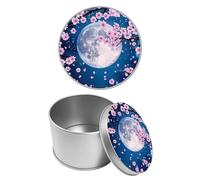 SROJDHFJB Round Metal Tin Container with Removable Lid, Full Moon Cherry Durable Metal Storage Box for Cookies Spices Tea Candies Cakes Jewelry Cosmetics 3.54 x 2.36 inch- Single Pack