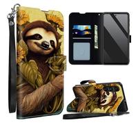 SROJDHFJB Sloth Sunflower for Galaxy A14 5G Wallet Case with Wrist Strap, Flip PU Leather Card Holder Phone Case Magnetic Closure Kickstand Shockproof Purse Cover for Galaxy A14