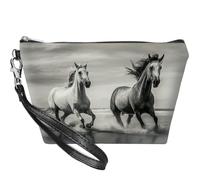 SROJDHFJB Small Makeup Bag with Wrist Strap, Black and White Stallion, S