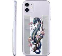 SROJDHFJB Stick On Cell Phone Wallet, Stretchy Lycra Double Pocket Credit Card and Money Holder Adhesive Sticker Phone Pouch Sleeve for Back of iPad iPhone Android and All Smartphones, Dragon Sakura