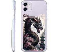 SROJDHFJB Stick On Cell Phone Wallet, Stretchy Lycra Double Pocket Credit Card and Money Holder Adhesive Sticker Phone Pouch Sleeve for Back of iPad iPhone Android and All Smartphones, Dragon Sakura