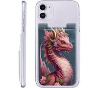 SROJDHFJB Stick On Cell Phone Wallet, Stretchy Lycra Double Pocket Credit Card and Money Holder Adhesive Sticker Phone Pouch Sleeve for Back of iPad iPhone Android and All Smartphones, Pink Dragon