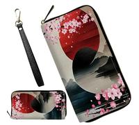 SROJDHFJB Womens Wristlet Wallets Large Capacity Credit Card Holder Cellphone Long Purse Travel Wristlet Bags, Sun Sakura Landscape, Medium